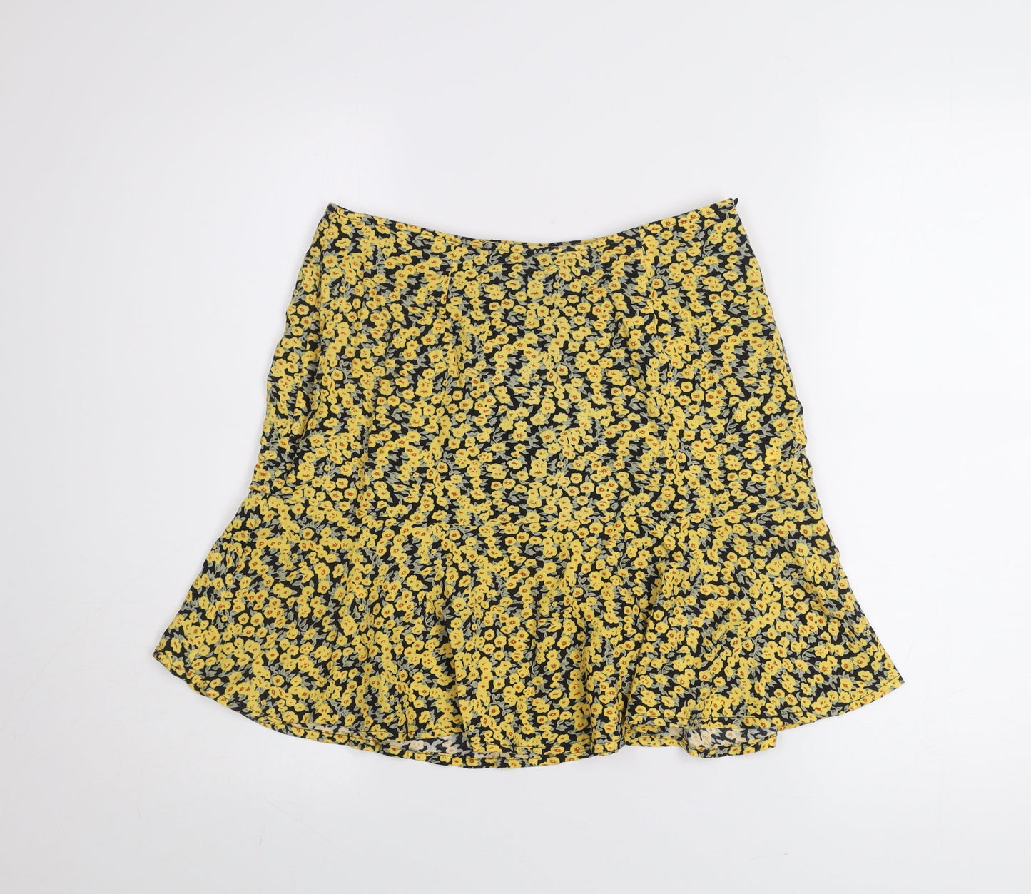 Motel Women Yellow Floral A-Line Short Viscose Skirt Size S