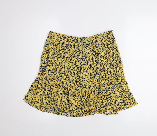 Motel Women Yellow Floral A-Line Short Viscose Skirt Size S