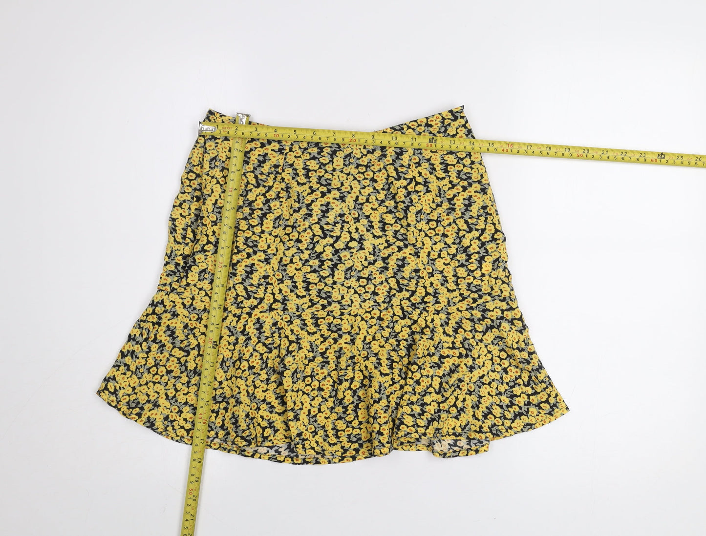 Motel Women Yellow Floral A-Line Short Viscose Skirt Size S
