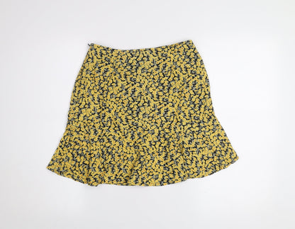 Motel Women Yellow Floral A-Line Short Viscose Skirt Size S