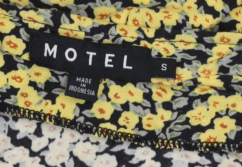 Motel Women Yellow Floral A-Line Short Viscose Skirt Size S