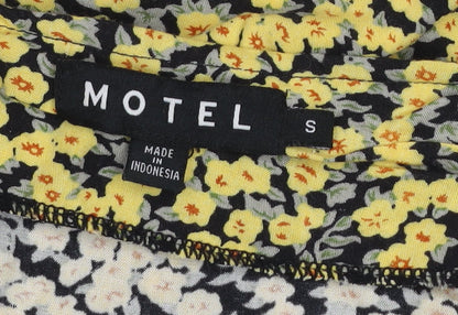 Motel Women Yellow Floral A-Line Short Viscose Skirt Size S