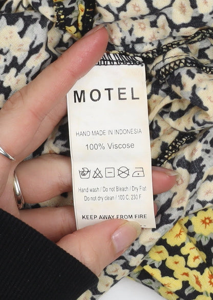 Motel Women Yellow Floral A-Line Short Viscose Skirt Size S