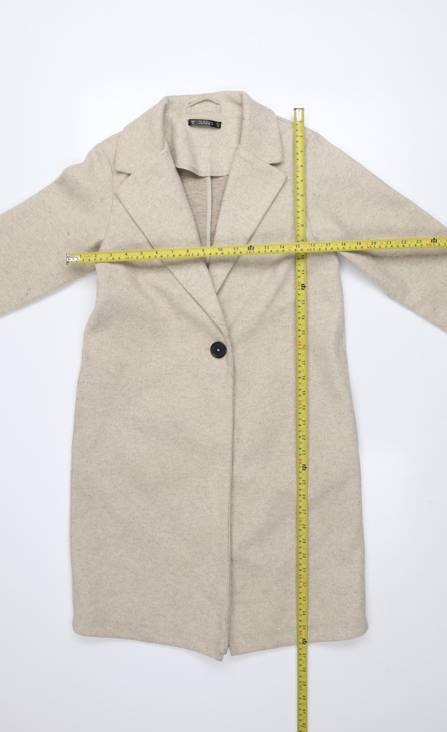 Dunnes Women’s Beige XS Mid-Length Overcoat Button Classic Style