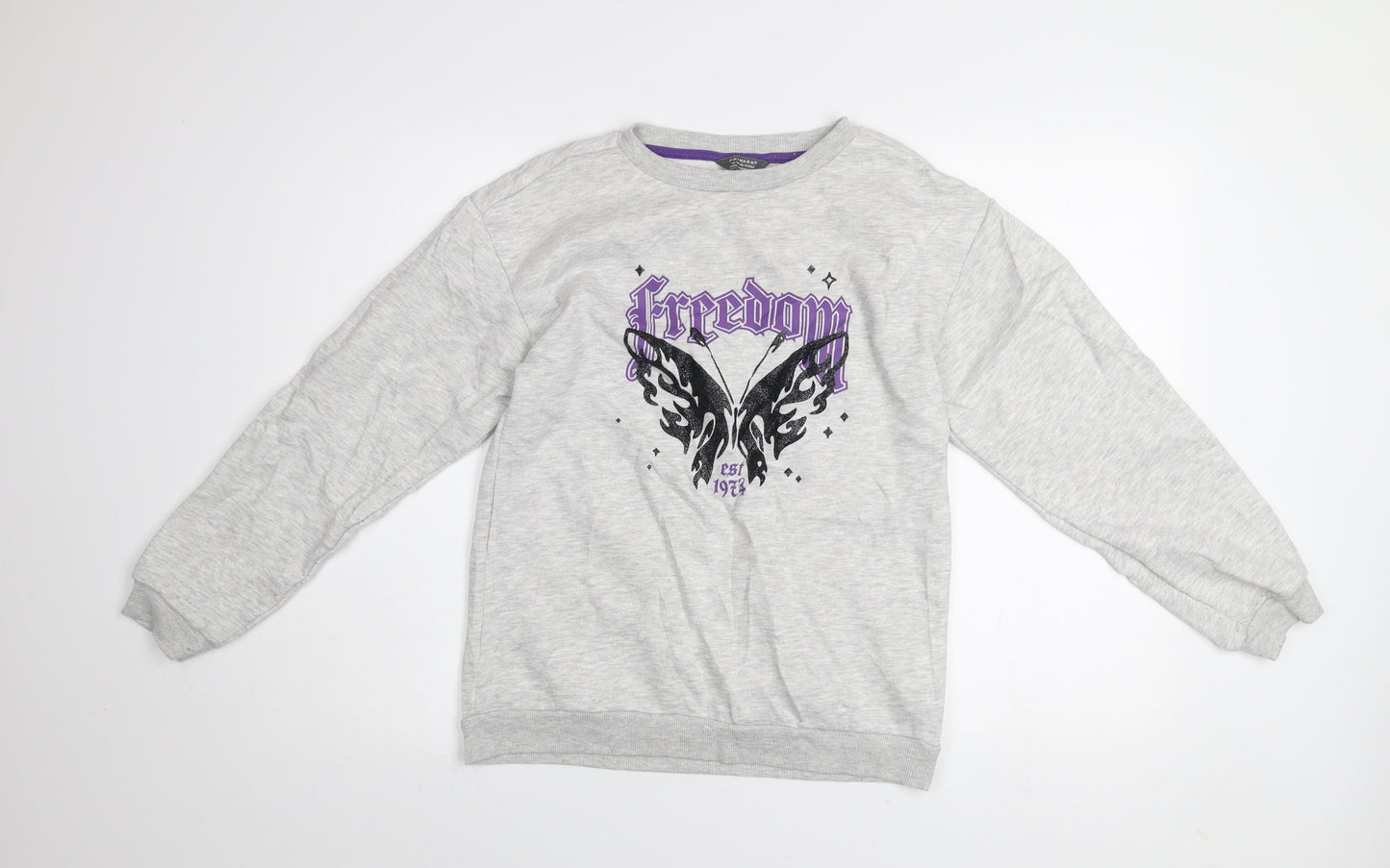 Primark Girls Grey Freedom Butterfly Graphic Pullover Sweatshirt 12-13 Years