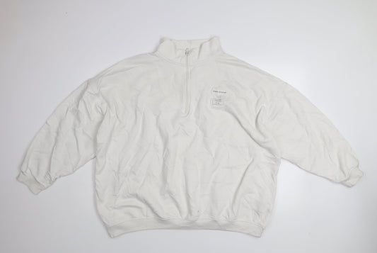 Boohoo Women White 1/4 Zip Pullover Sweatshirt UK 18