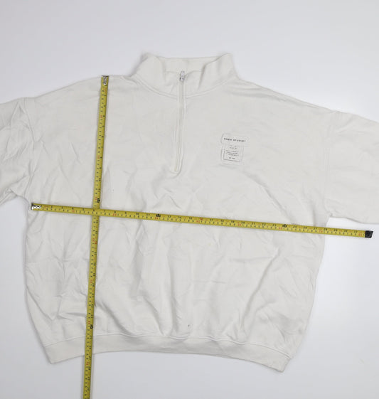 Boohoo Women White 1/4 Zip Pullover Sweatshirt UK 18
