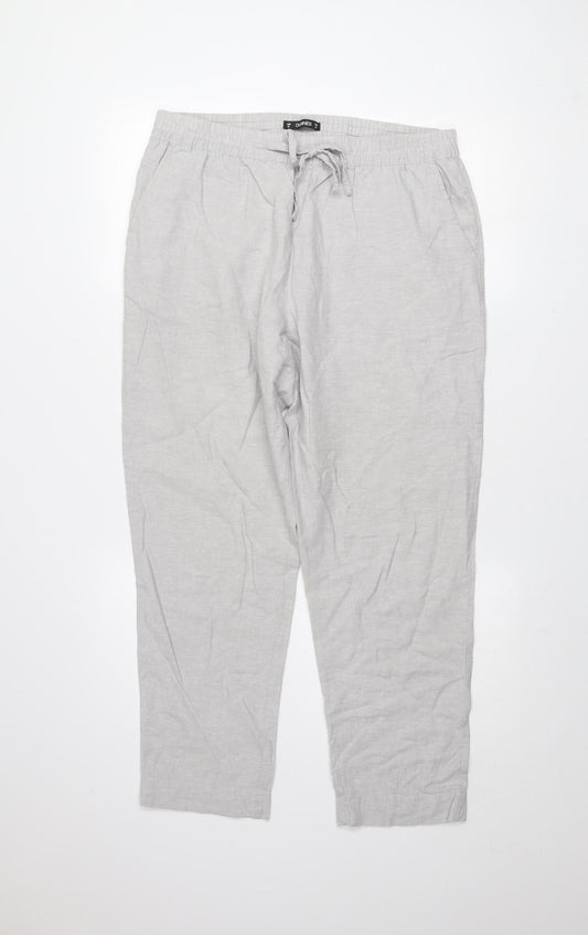 Dunnes Men's Grey Linen Blend Chino Trousers Size M