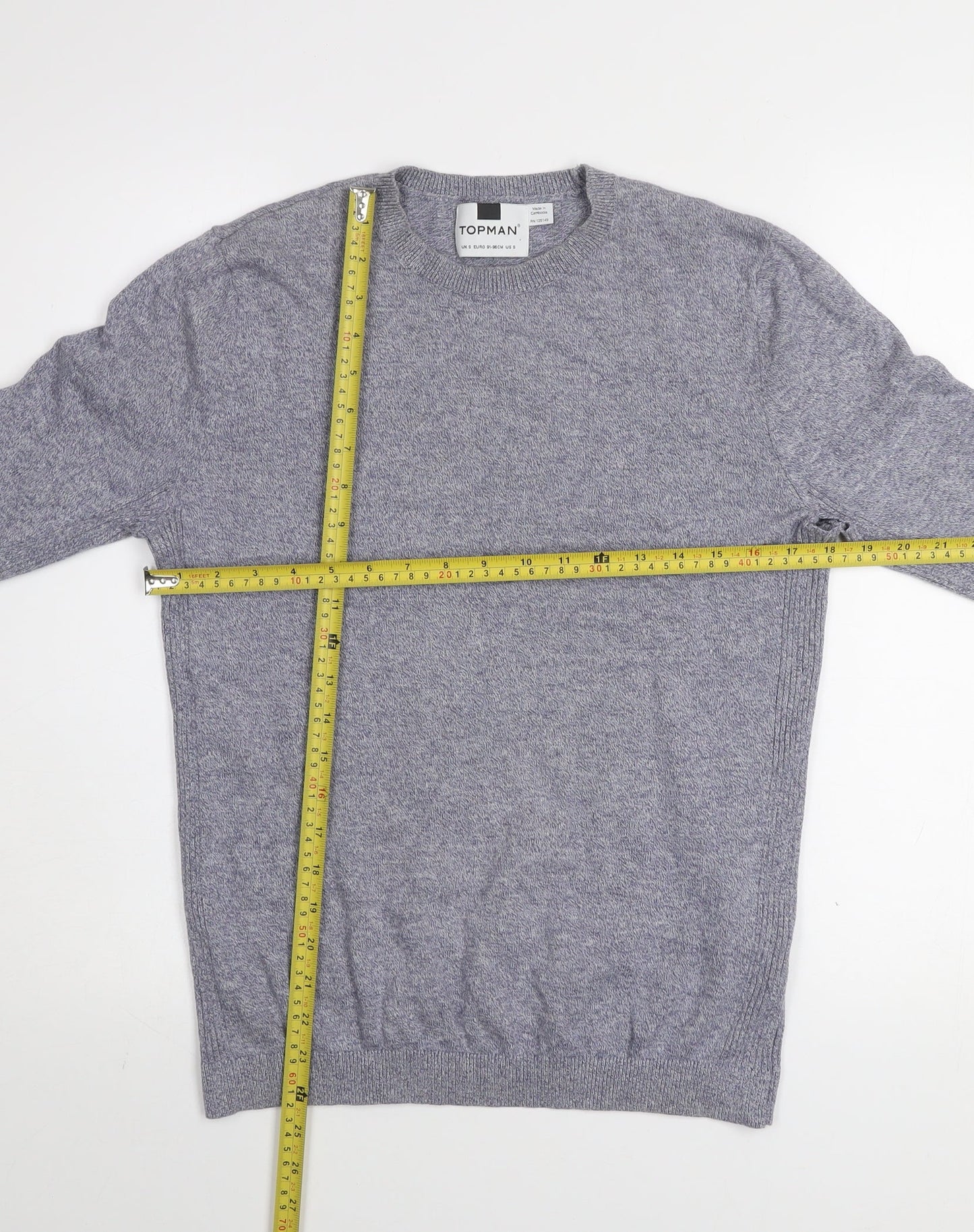 Topman Men’s Grey Cotton Crew Neck Pullover Jumper Size S