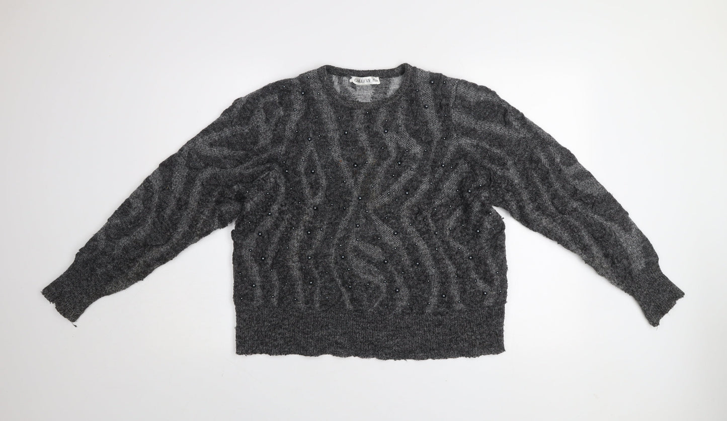 Gallery Women's Grey Beaded Animal Knit Jumper Size M