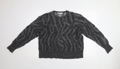 Gallery Women's Grey Beaded Animal Knit Jumper Size M