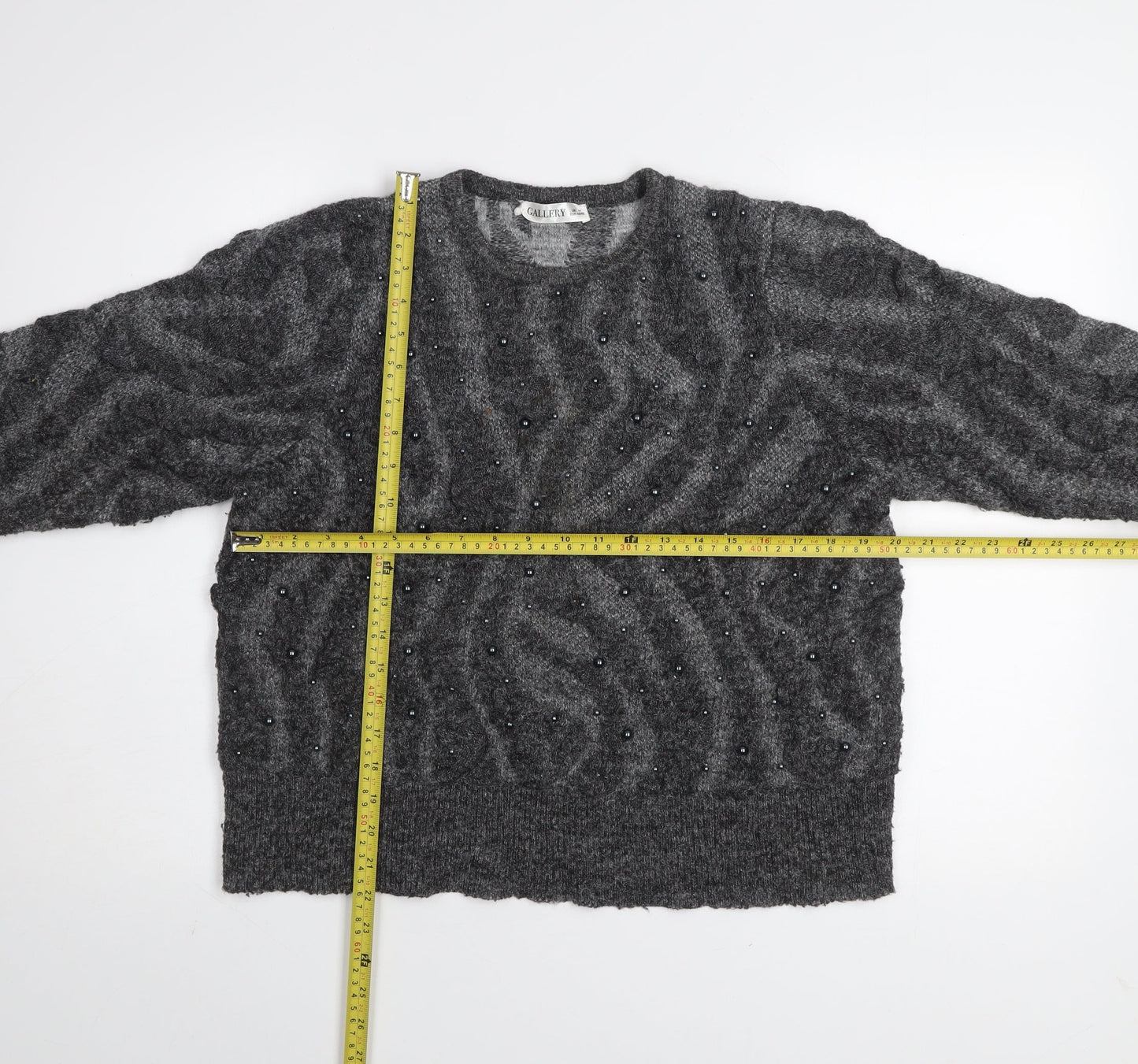 Gallery Women's Grey Beaded Animal Knit Jumper Size M