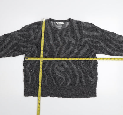 Gallery Women's Grey Beaded Animal Knit Jumper Size M