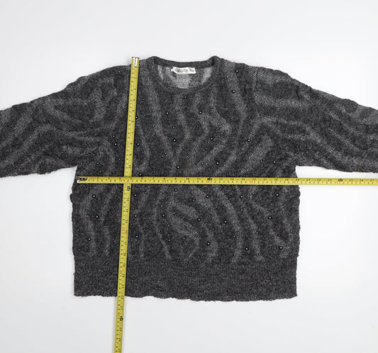 Gallery Women's Grey Beaded Animal Knit Jumper Size M