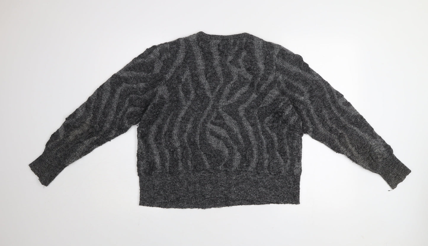 Gallery Women's Grey Beaded Animal Knit Jumper Size M