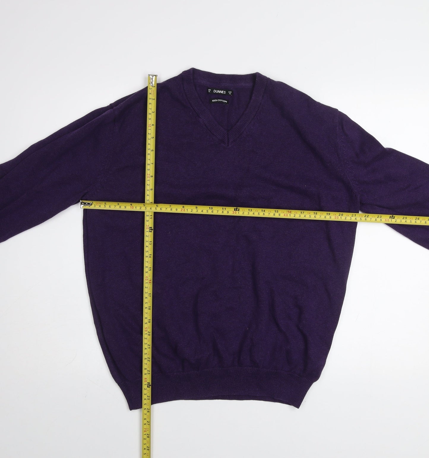 Dunnes Men’s Purple Cotton V-Neck Jumper XL Regular Fit