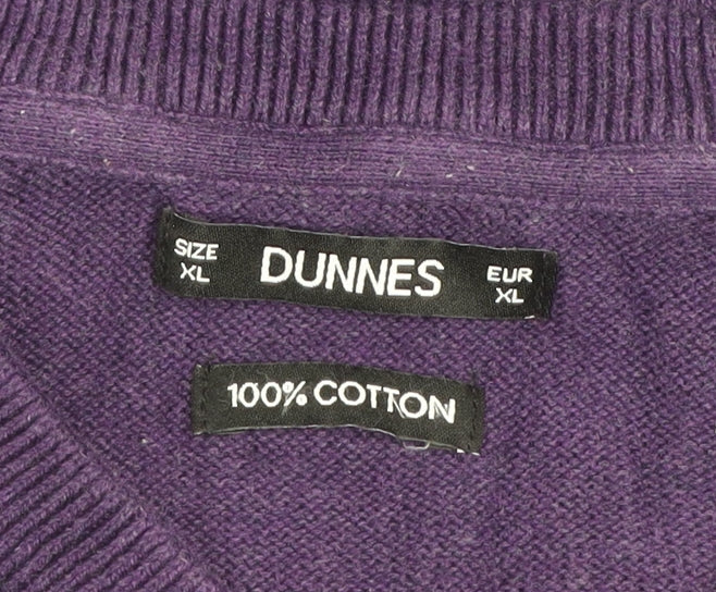 Dunnes Men’s Purple Cotton V-Neck Jumper XL Regular Fit