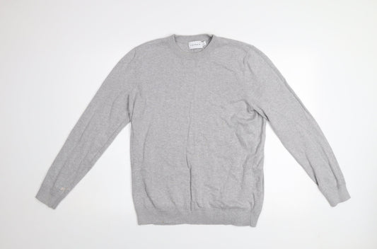 Topman Men's Grey Cotton Crew Neck Pullover Jumper Size M