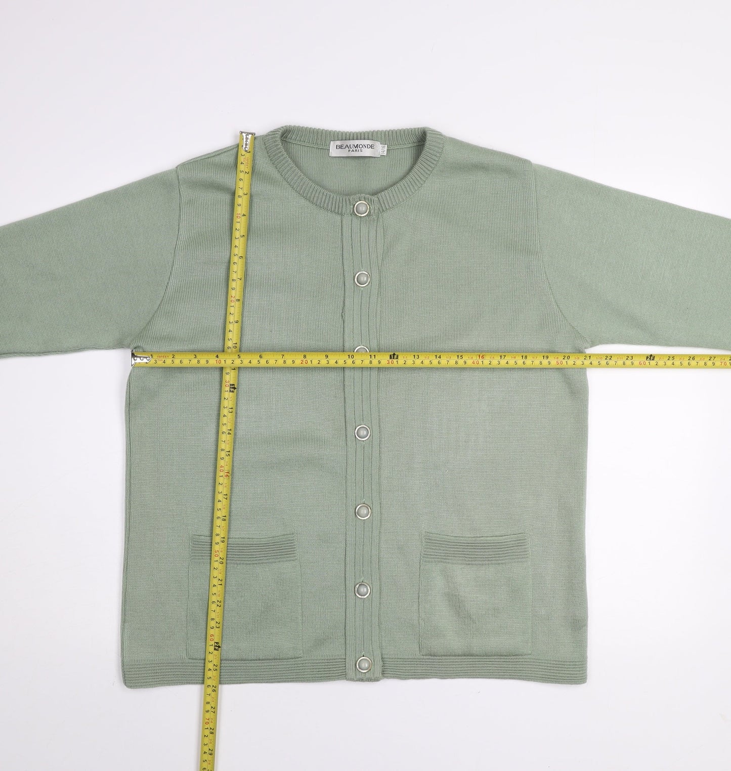 Womens UK Size 14/16 Beaumonde Paris Green Cardigan Jumper