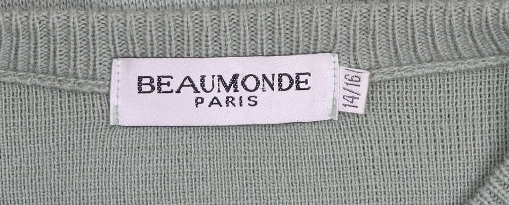 Womens UK Size 14/16 Beaumonde Paris Green Cardigan Jumper