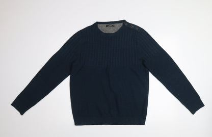 Dunnes Men Blue Cable-Knit Crew Neck Jumper Medium