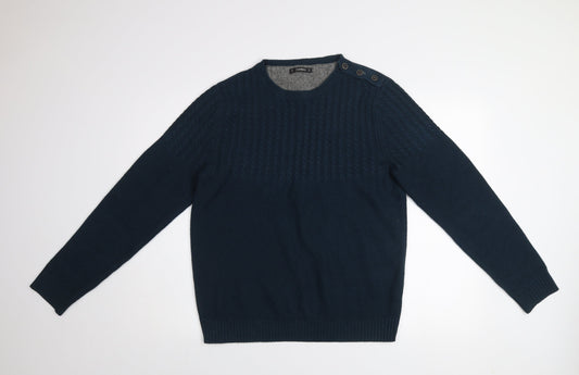 Dunnes Men Blue Cable-Knit Crew Neck Jumper Medium