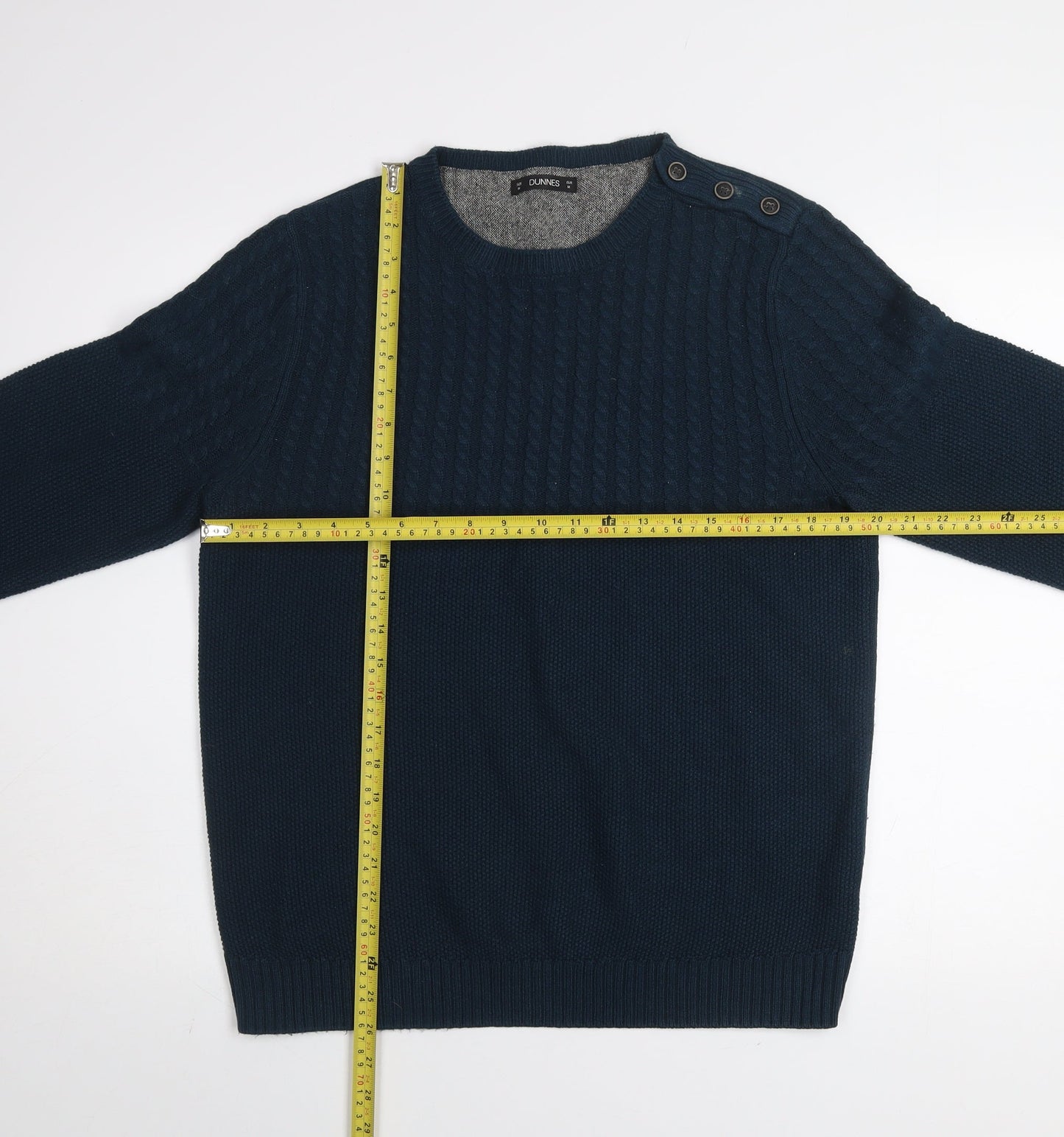 Dunnes Men Blue Cable-Knit Crew Neck Jumper Medium