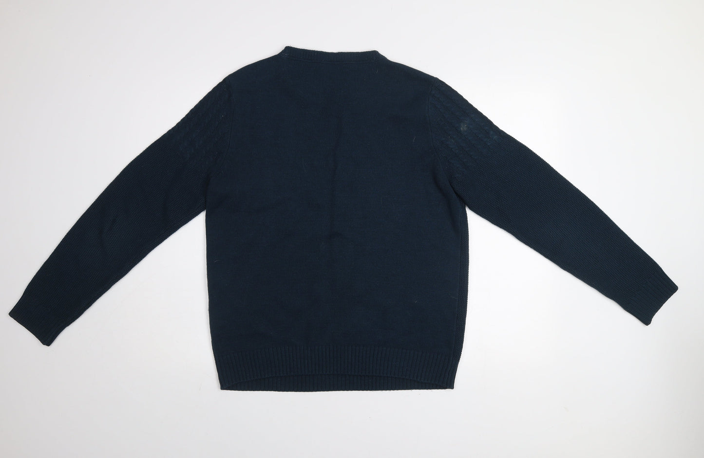 Dunnes Men Blue Cable-Knit Crew Neck Jumper Medium