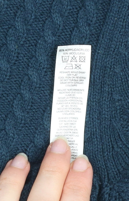 Dunnes Men Blue Cable-Knit Crew Neck Jumper Medium