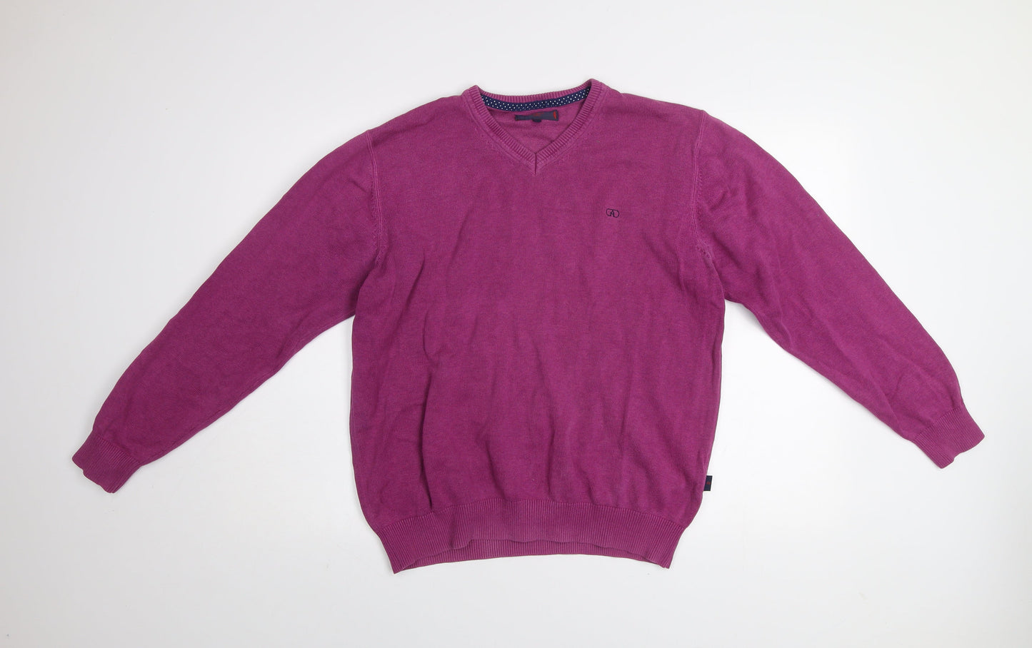 André Men Purple V-Neck Knit Pullover Jumper Size L
