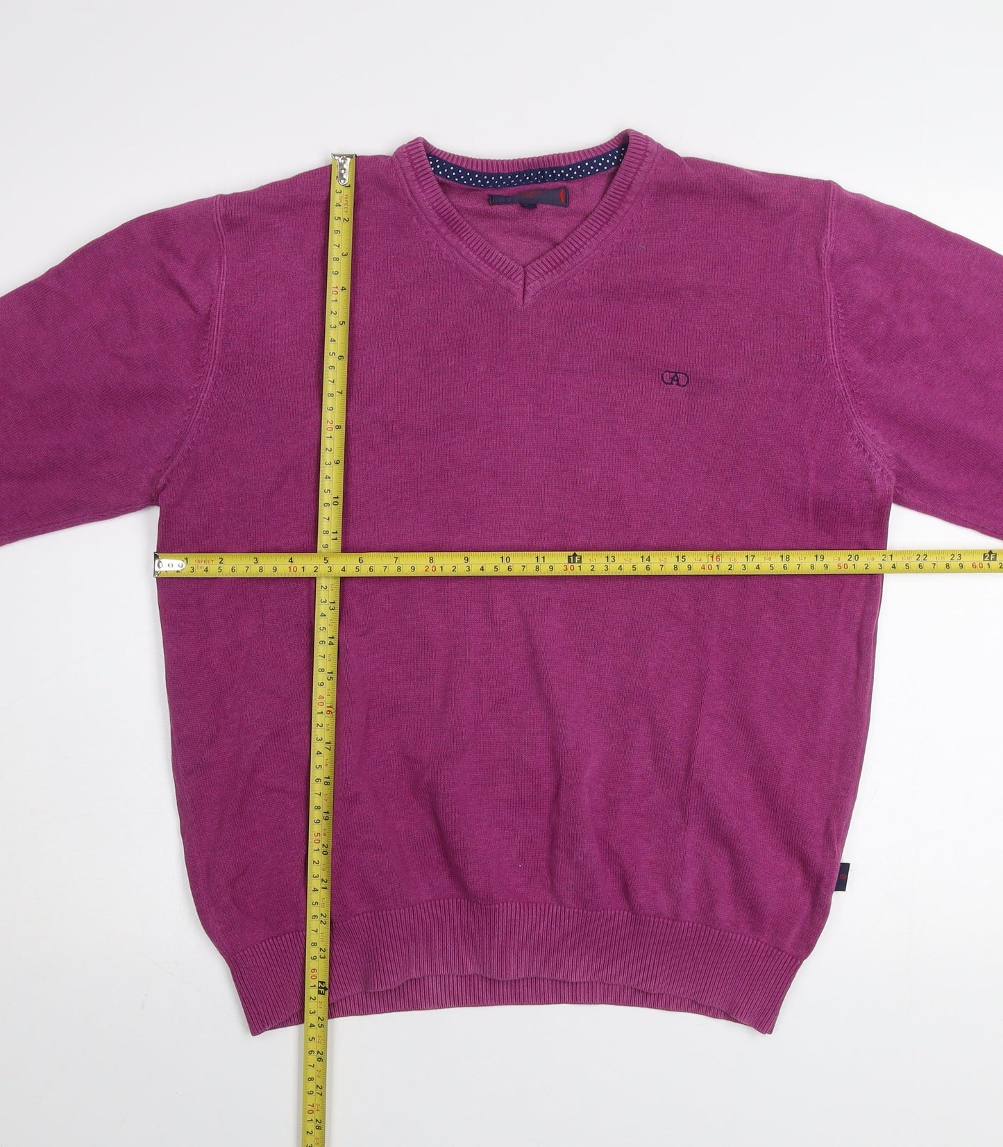 André Men Purple V-Neck Knit Pullover Jumper Size L