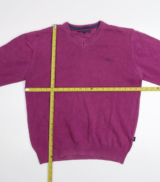 André Men Purple V-Neck Knit Pullover Jumper Size L