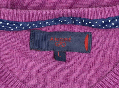 André Men Purple V-Neck Knit Pullover Jumper Size L