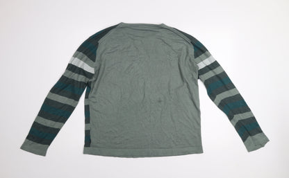 Eisenegger Mens Green Striped Cotton Crew Neck Jumper Size L