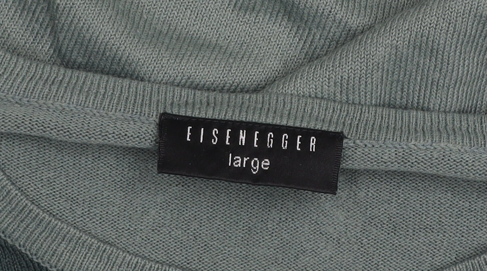 Eisenegger Mens Green Striped Cotton Crew Neck Jumper Size L