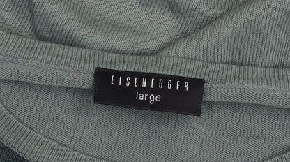 Eisenegger Mens Green Striped Cotton Crew Neck Jumper Size L