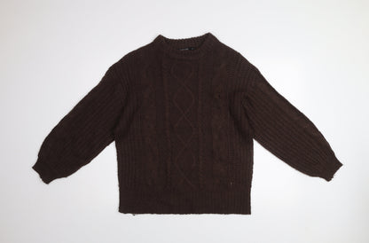 Brave Soul Women Brown Cable-Knit Acrylic Jumper Size 10
