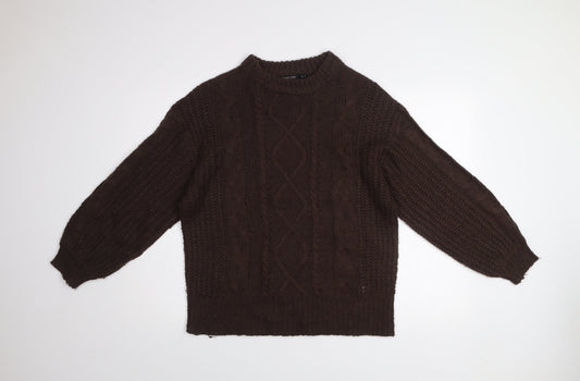 Brave Soul Women Brown Cable-Knit Acrylic Jumper Size 10