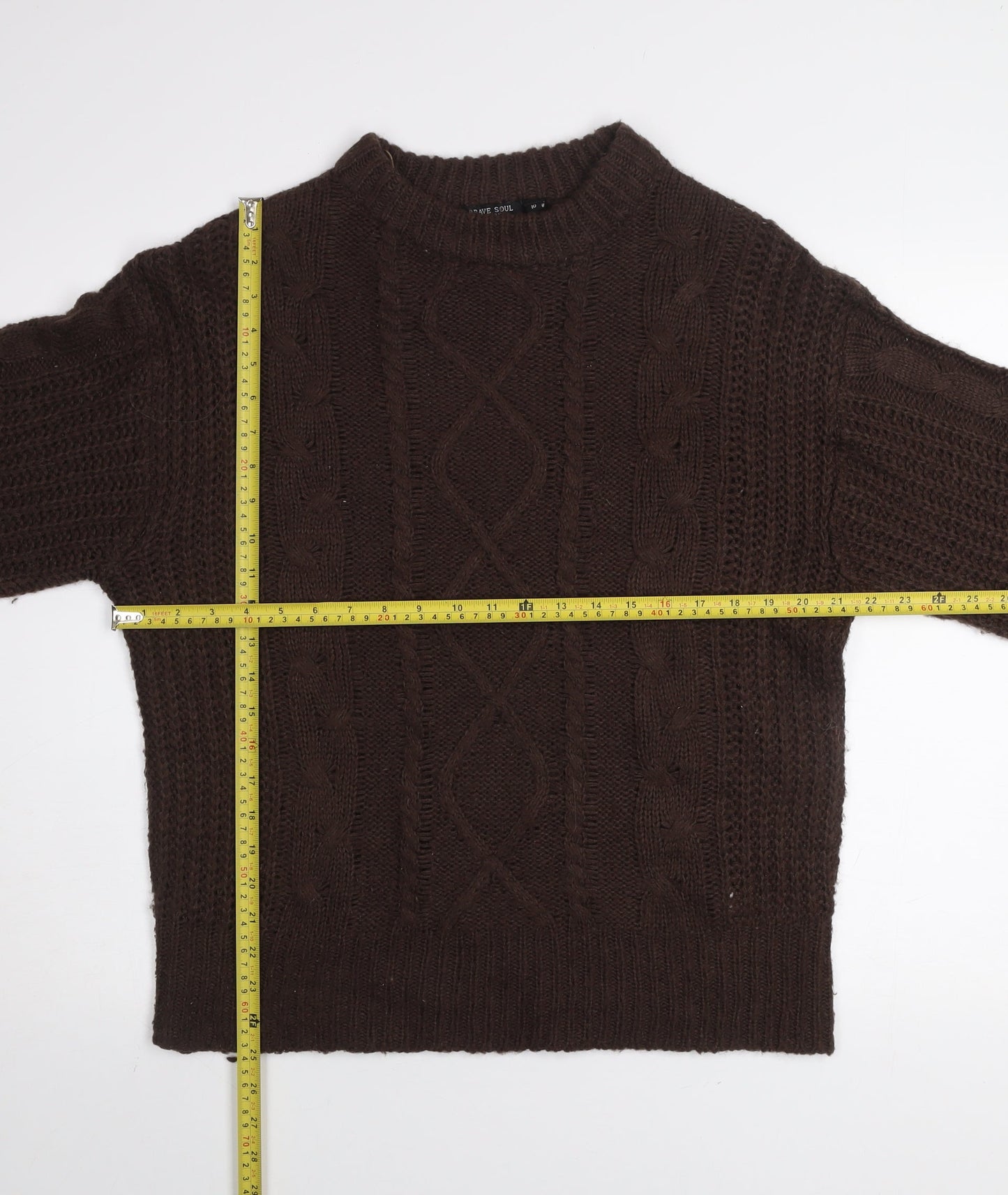 Brave Soul Women Brown Cable-Knit Acrylic Jumper Size 10