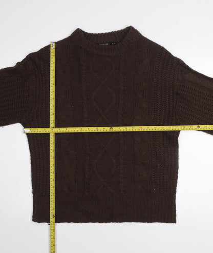 Brave Soul Women Brown Cable-Knit Acrylic Jumper Size 10
