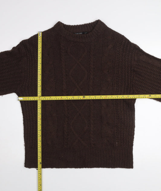 Brave Soul Women Brown Cable-Knit Acrylic Jumper Size 10