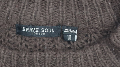 Brave Soul Women Brown Cable-Knit Acrylic Jumper Size 10