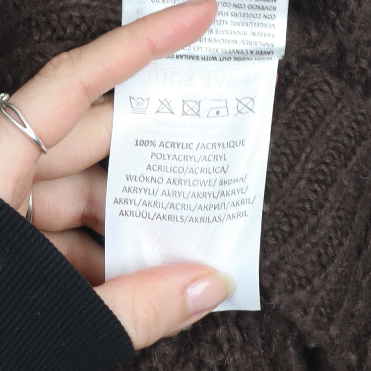 Brave Soul Women Brown Cable-Knit Acrylic Jumper Size 10