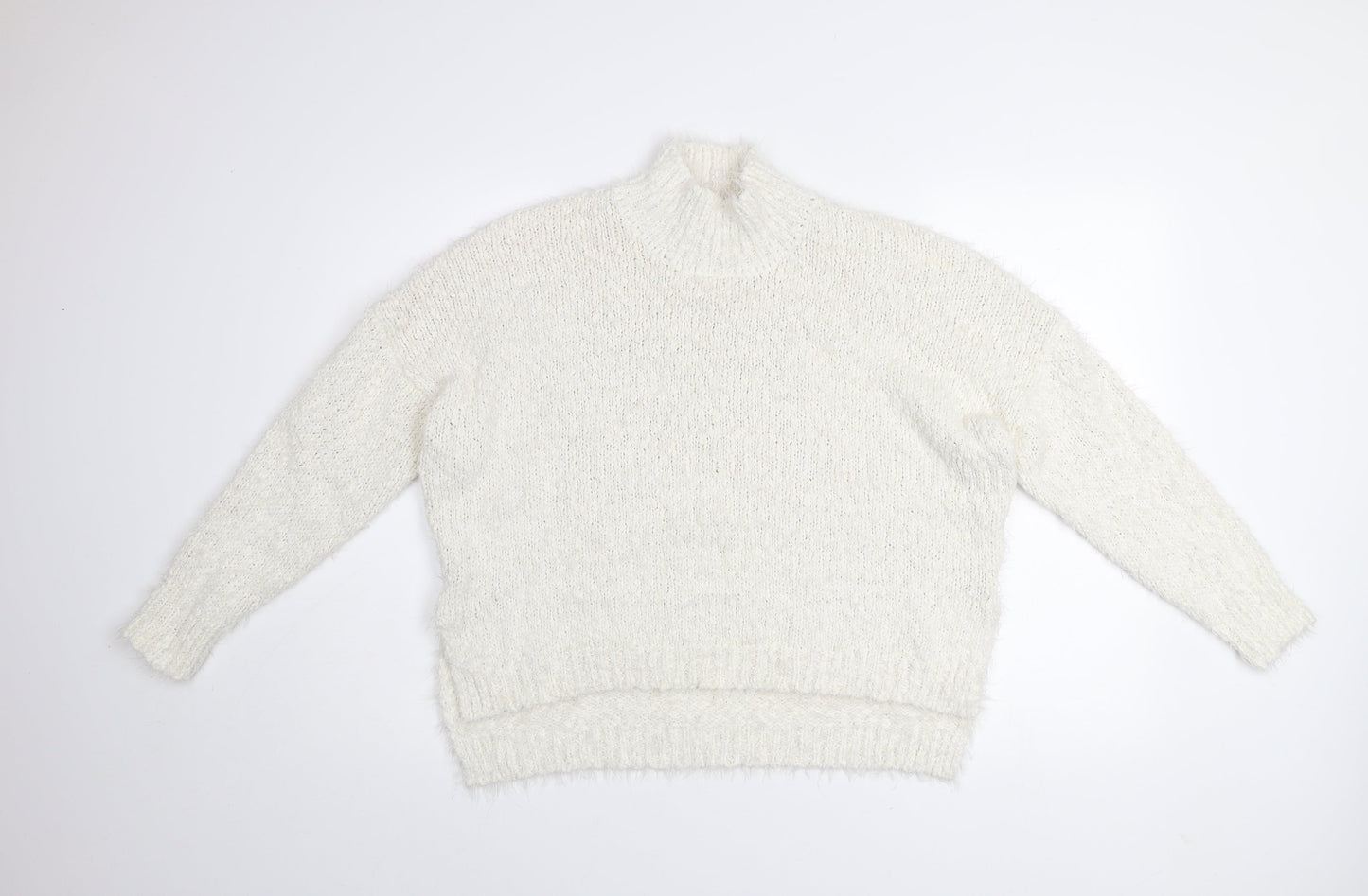 Gallery Women's White Mock Neck Chunky Knit Jumper Size M