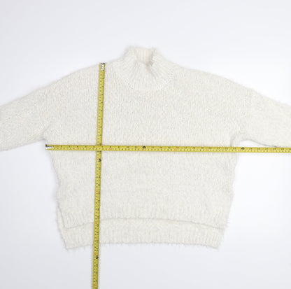 Gallery Women's White Mock Neck Chunky Knit Jumper Size M