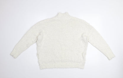 Gallery Women's White Mock Neck Chunky Knit Jumper Size M
