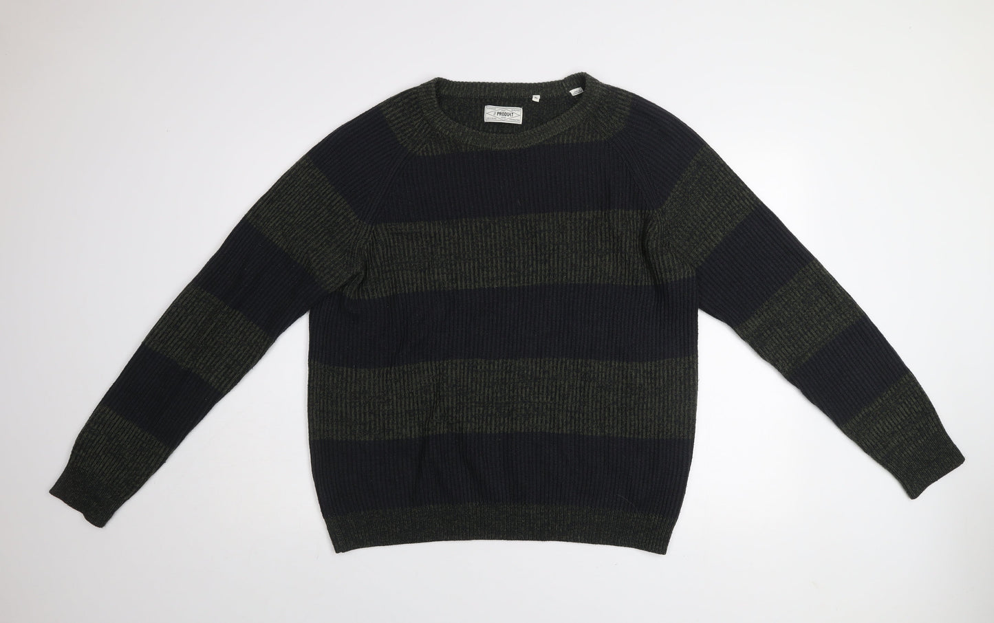 PRODUKT Mens Green Striped Knit Crew Neck Jumper XL