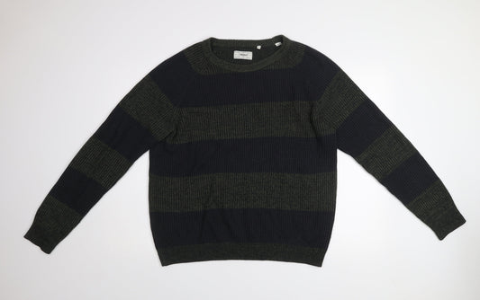 PRODUKT Mens Green Striped Knit Crew Neck Jumper XL