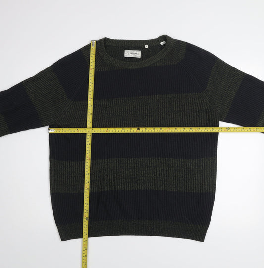 PRODUKT Mens Green Striped Knit Crew Neck Jumper XL