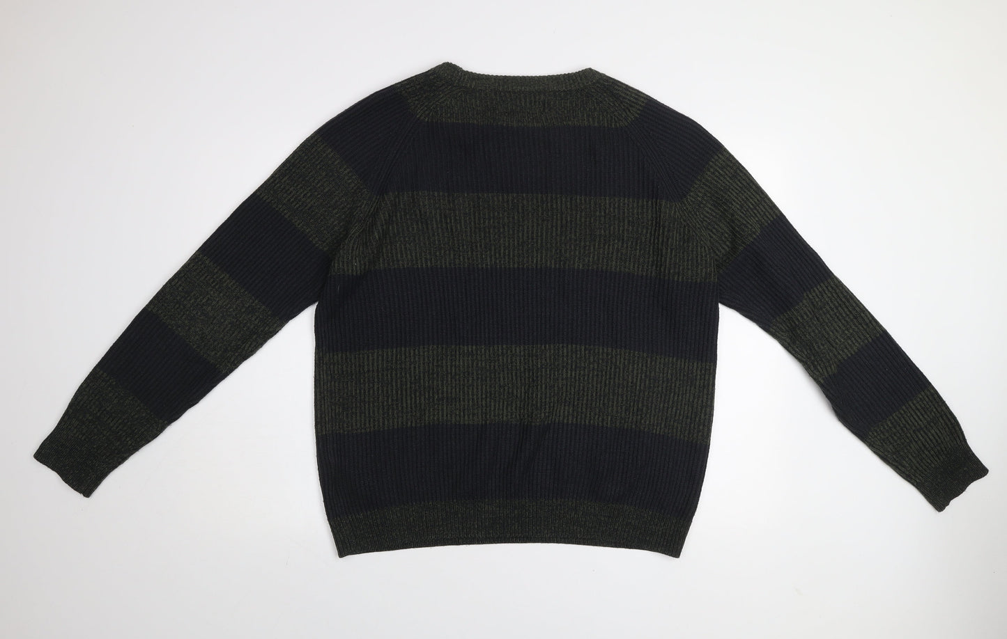 PRODUKT Mens Green Striped Knit Crew Neck Jumper XL
